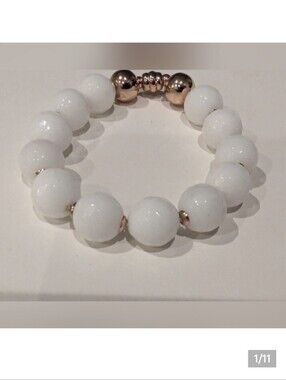 Bracelet 12 mm white jade Round Facetted Natural Gemstone Beaded bracelet